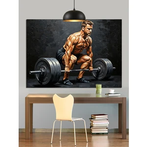 Ağır Kaldıran Kaslı Vücut Geliştirici Dekoratif Kanvas - Mdf Ahşap Tablo