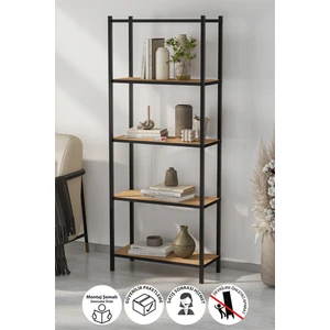 5 Raflı Kitaplık Dekoratif Kitaplık Metal Kitaplık Ofis Kitaplığı Aksesuar Rafı Efes Safir Meşe