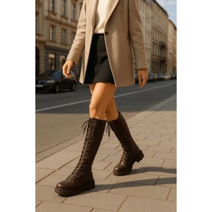 Bany Kahverengi Bağcıklı Yanı Fermuarlı Günlük Kadın Çizme