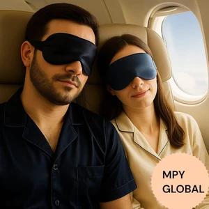 Mpy Global %100 Ipek Saten Uyku Maskesi ,göz Bandı, 2li Set, Uyku Bandı, Yoga Bandı Siyah-Lacivert