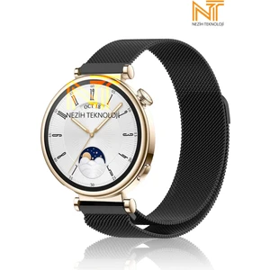 Nezih Case Huawei Watch Gt4 / Gt5 / Gt6 41mm 18MM Uyumlu  Mıknatıslı Milanes Örgü Hasır Metal Kordon