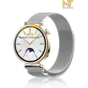 Nezih Case Huawei Watch Gt4 / Gt5 / Gt6 41mm Uyumlu 18MM Mıknatıslı Milanes Örgü Hasır Metal Kordon