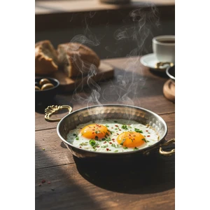 YUNUSOĞLU HOME Pirinç Kulplu Çelik Otantik Sahan, El Dövme Desenli, Sos,Yumurta ve Sucuk Tavası 13 cm