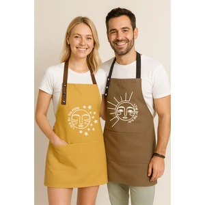 Kumaş Mutfak Önlüğü Seti 2'li Leke Tutmaz Su Itici %65 Pamuk %35 Polyester Sun & Moon Ay-Güneş Önlük