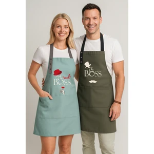 Kumaş Mutfak Önlüğü Seti 2'li Leke Tutmaz Su Itici %65 Pamuk %35 Polyester Boss - Real Boss Patron Önlük