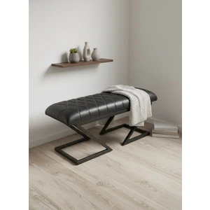 Todekhome Lux Metal Ayaklı Kapitoneli Siyah Deri Puf