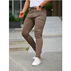 Erkek Jeans Slim Fit Likralı Denim Kahve Kot Pantolon