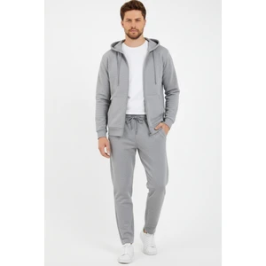 Gri Kapüşonlu Regular Fit Hırka Düz Paça Erkek Eşofman Takımı