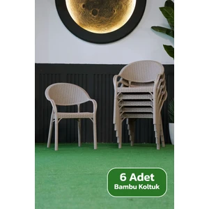 Bambu Rattan Kollu Bahçe Balkon Koltuk 6 Adet