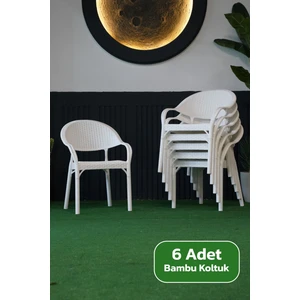 Bambu Rattan Kollu Bahçe Balkon Koltuk 6 Adet