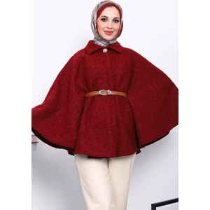 İmaj Butik Bordo Kemerli Kaşe Panço