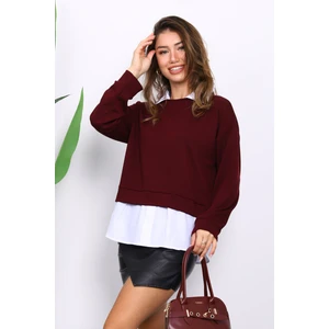 İmaj Butik Mürdüm Gömlek Garnili Modal Sweat