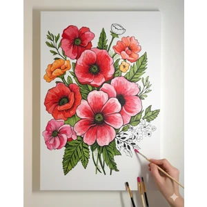 25X35 Resimli Tuval Boyama Seti- 6 Renk Akrilik Boya ve 2 Fırça Adet Fırça Model-17