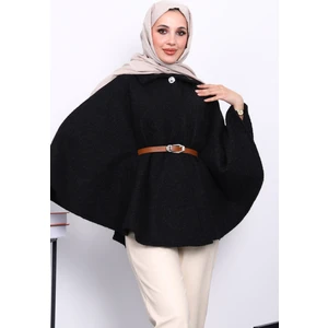 İmaj Butik Siyah Kemerli Kaşe Panço