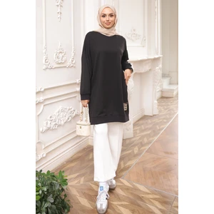 İmaj Butik Siyah Bisiklet Yaka Armalı Tunik