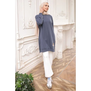 İmaj Butik Antrasit Bisiklet Yaka Armalı Tunik