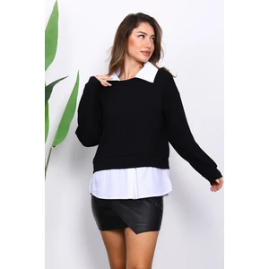 İmaj Butik Siyah Gömlek Garnili Modal Sweat