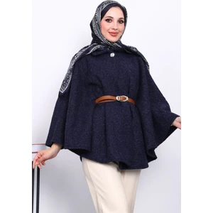 İmaj Butik Lacivert Kemerli Kaşe Panço