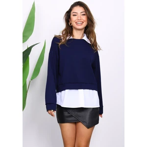 İmaj Butik Lacivert Gömlek Garnili Modal Sweat