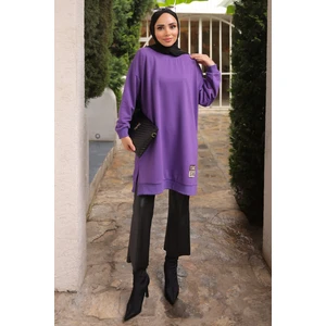 İmaj Butik Mor Bisiklet Yaka Armalı Tunik
