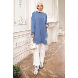 İmaj Butik İndigo Bisiklet Yaka Armalı Tunik