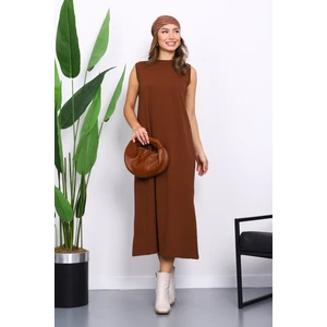 İmaj Butik Kahverengi Sıfır Kol Penye Tesettür İçlik Elbise