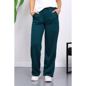 İmaj Butik Zümrüt Yeşili Bel Lastikli İki İplik Palazzo Eşofman Alt