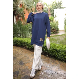 İmaj Butik Lacivert Bisiklet Yaka Armalı Tunik