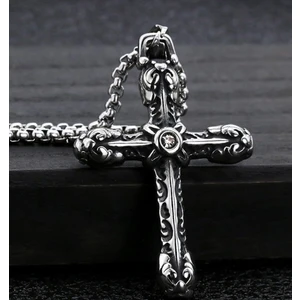 Paslanmaz Çelik Gotik Tarz Zirkon Taşlı Haç Kolye