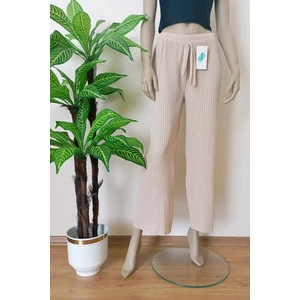 Vip Bera Tekstil Kadın  Fitilli  Çizgili Penye Raporlu Pamuklu Bol Paça  Pantolon