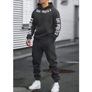 Punıx Büyük Beden Özel Tasarım Kapüşonlu Italik Los Angeles Baskılı Kışlık Trend Erkek Eşofman Takımı