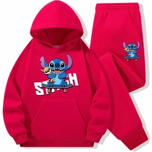Punix Kids Punıx Kıds Özel Seri Kapüşonlu Stitch Baskılı %100 Pamuk Kışlık Kız-Erkek Çocuk Eşofman Takımı