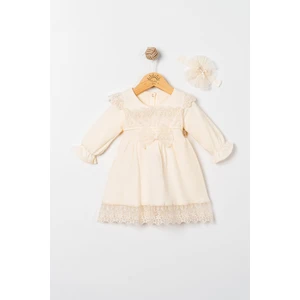 Miniday Baby Kız Bebek Mevlütlük Elbise Dantelli Bandanalı