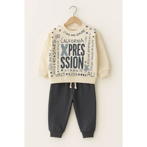 BeU Kids Erkek Çocuk %100 Pamuk 2 Iplik Baskılı Gri Eşofman Takımı