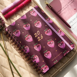 2026 A5 Spiralli Renkli Haftalık Ajanda 12 Aylık – Motivasyon Sayfalı Çilek