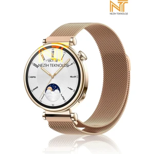 Nezih Case Huawei Watch Gt4 / Gt5 / Gt6 41mm Uyumlu 18MM Mıknatıslı Milanes Örgü Hasır Metal Kordon