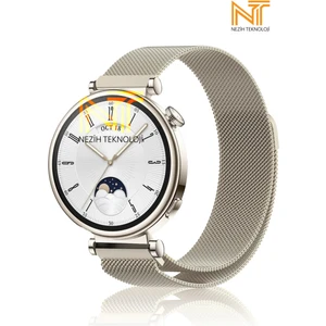 Nezih Case Huawei Watch Gt4 / Gt5 / Gt6 41mm Uyumlu 18MM Mıknatıslı Milanes Örgü Hasır Metal Kordon