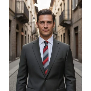 1001 Kravat Turuncu Gri Beyaz Çizgili 7,5 cm Genişliğinde Ipek Kravat