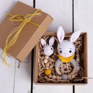 Tiny Wood Organıc Yeni Doğan Bebek Hediye Seti, Unısex Bebek Seti Tavşancık