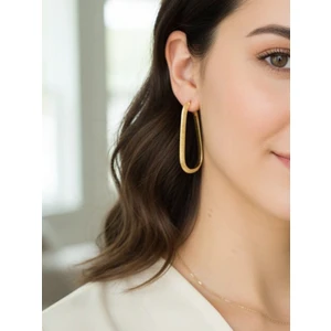 Kadın 925 Ayar Gümüş Oval Altın Kaplamalı Halka Küpe