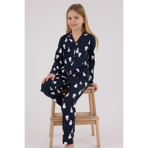 Rolypoly Kız Çocuk Lacivert Gömlek Pijama Takımı