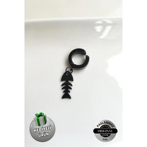 Sıkıştırmalı Deliksiz Trend Balık Kılçığı Model Sallantılı Erkek Çelik Küpe 1 Ad.