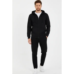 Siyah Kapüşonlu Regular Fit Hırka Düz Paça Erkek Eşofman Takımı