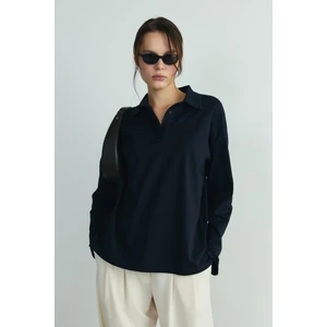 Suud Collection Lacivert Polo Yaka Oversize Tişört