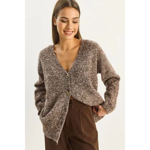 Kadın V Yaka Oversize Buklet Carmen Triko Hırka