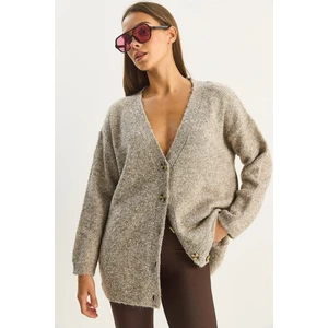 Kadın V Yaka Oversize Buklet Carmen Triko Hırka