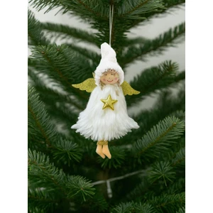 Parti Adresi Yılbaşı Ağaç Süsü Melek Kanatlı Peri Kızı Asılabilir Dekoratif Süs Beyaz 18 cm
