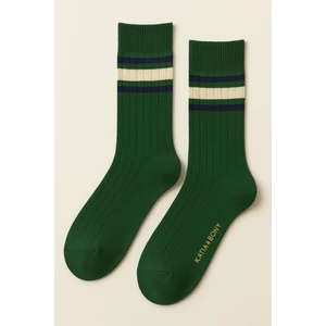 Erkek Çizgili Nakışlı Soket Çorap Yeşil