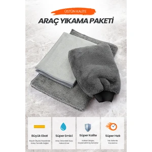 Newyorkdry Mikrofiber Oto Temizlik Paketi Araç Kurulama Havlusu Cam Bezi Araba Yıkama Eldiveni Seti
