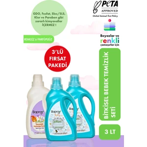 Bebekler Için Bitkisel Çamaşır Deterjanı 2 lt+Bitkisel Çamaşır Yumuşatıcısı Doğal Lavanta Yağlı 1 lt